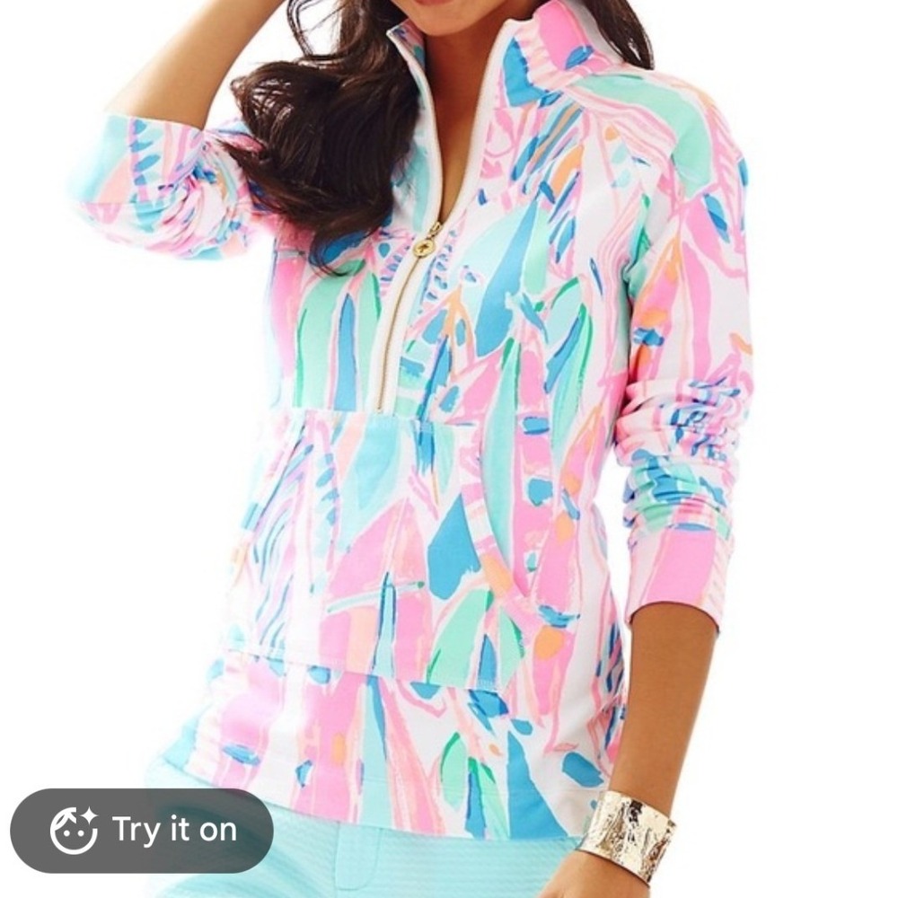 NEW Lilly Pulitzer Skipper Popover Medium Multicolor Out To Sea Quarter Zip